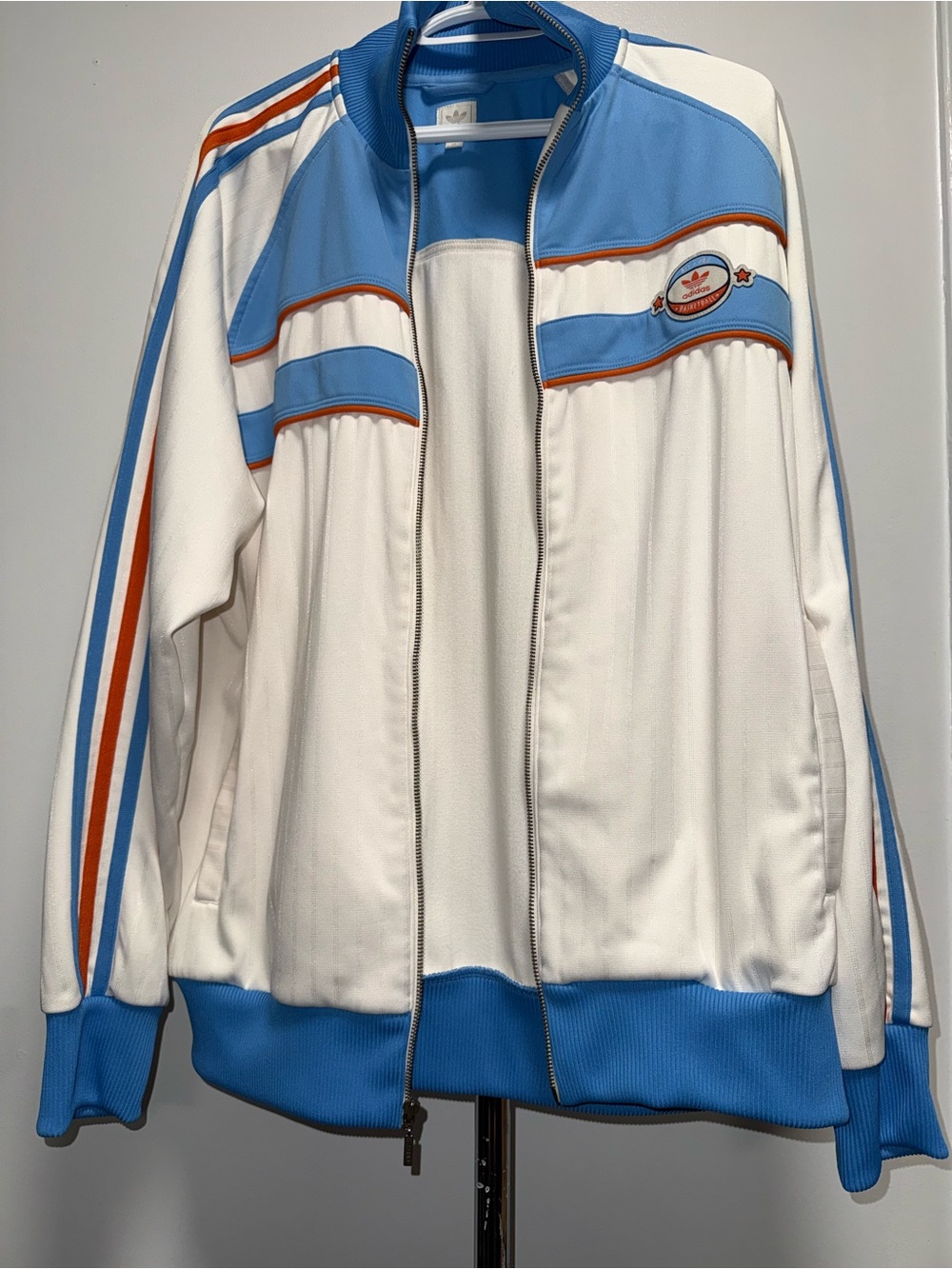 Retro Athletic Zip-Up Adidas Jacket - White & Light Blue